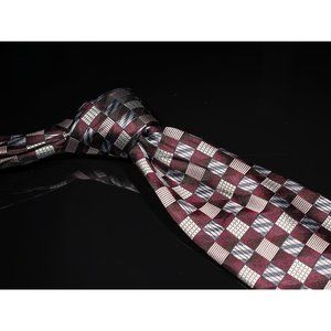 Bruno Piattelli Burgundy Silver Checkered 100% Silk Mens Designer Tie